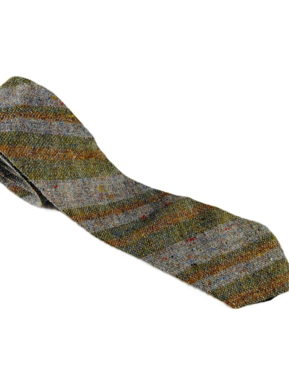 Shandon of Cork Donegal Tweed Men's Tie Blue Green Tan Striped Pure New Wool VTG